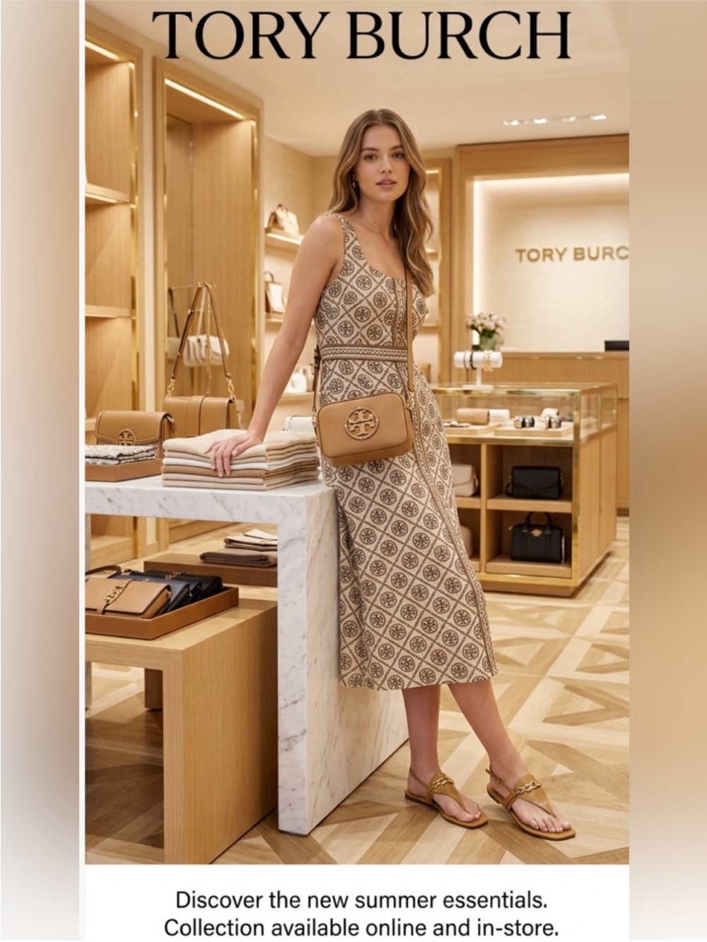 New ~ Tory Burch Tan Logo-Print Leather Sandals ~ Size 9